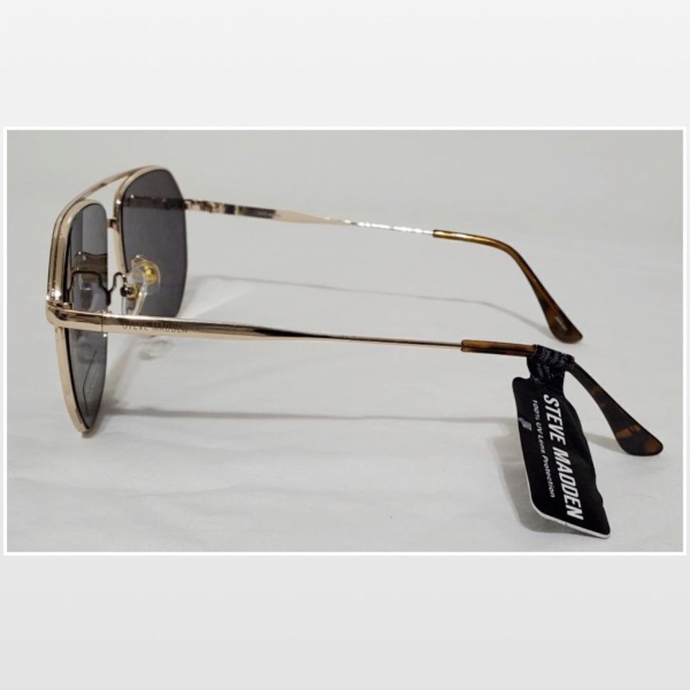 New Steve Madden Sunglasses Logo Printed Mirrored Aviators Black Gold NWT - Picture 8 of 16